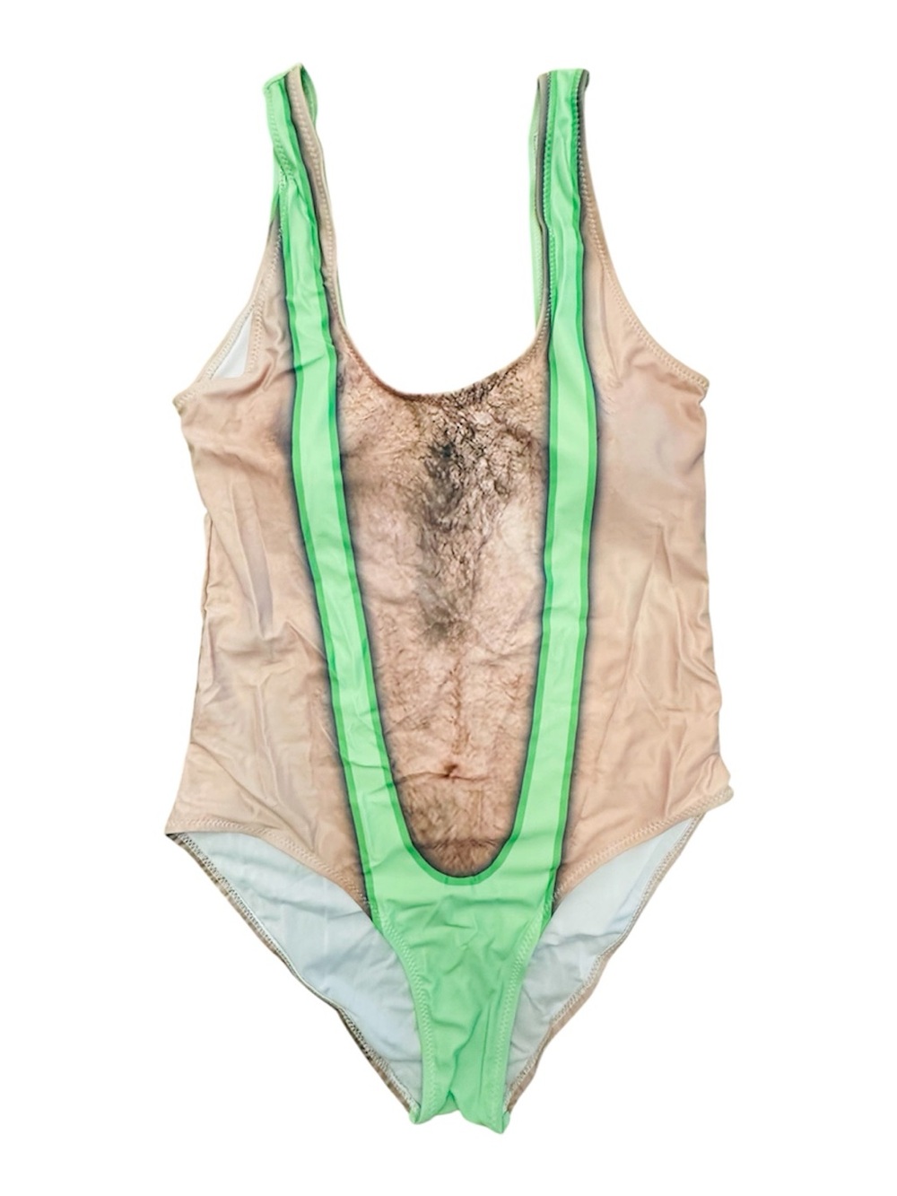 Novelty Gag Borat Inspired Women’s One Piece Swim Suit Fake BodyHair Large 8/10 - Picture 2 of 5